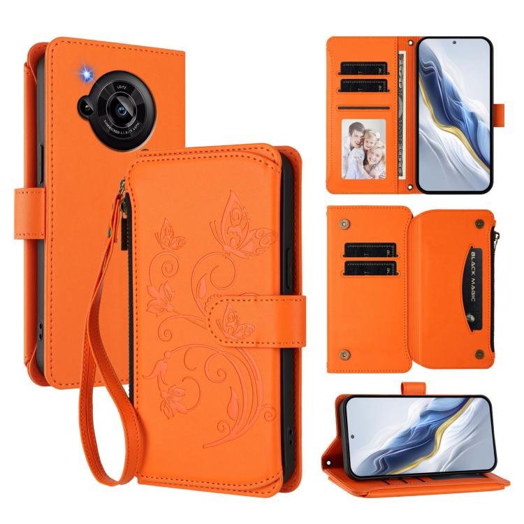 Butterfly Love Flower Multi-card Zipper Wallet Leather Phone Case, For Sharp Aquos wish3, For Sharp Aquos R7 / P7 / SH-52C /A202SH