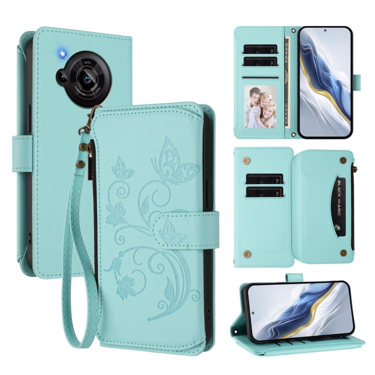 Butterfly Love Flower Multi-card Zipper Wallet Leather Phone Case, For Sharp Aquos wish3, For Sharp Aquos R7 / P7 / SH-52C /A202SH