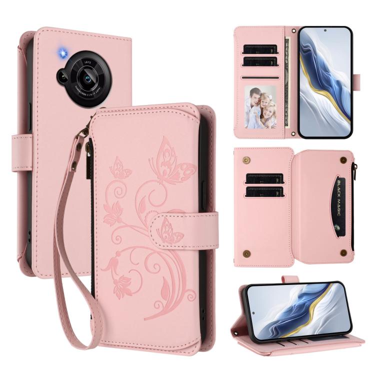 Butterfly Love Flower Multi-card Zipper Wallet Leather Phone Case, For Sharp Aquos wish3, For Sharp Aquos R7 / P7 / SH-52C /A202SH
