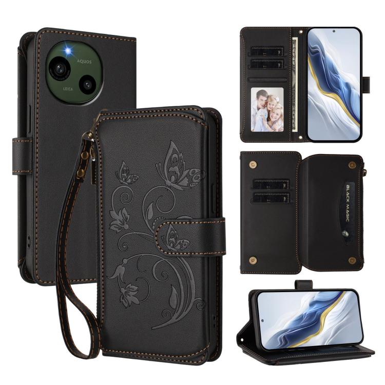 Butterfly Love Flower Multi-card Zipper Wallet Leather Phone Case, For Sharp Aquos Sense9 Plus, For Sharp Aquos Sense9, For Sharp Aquos R9 Pro SH-54E, For Sharp Aquos Wish4 / SH-52E, For Sharp Aquos R9 SH-51E, For Sharp Aquos Sense8