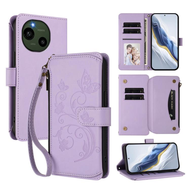 Butterfly Love Flower Multi-card Zipper Wallet Leather Phone Case, For Sharp Aquos Sense9 Plus, For Sharp Aquos Sense9, For Sharp Aquos R9 Pro SH-54E, For Sharp Aquos Wish4 / SH-52E, For Sharp Aquos R9 SH-51E, For Sharp Aquos Sense8