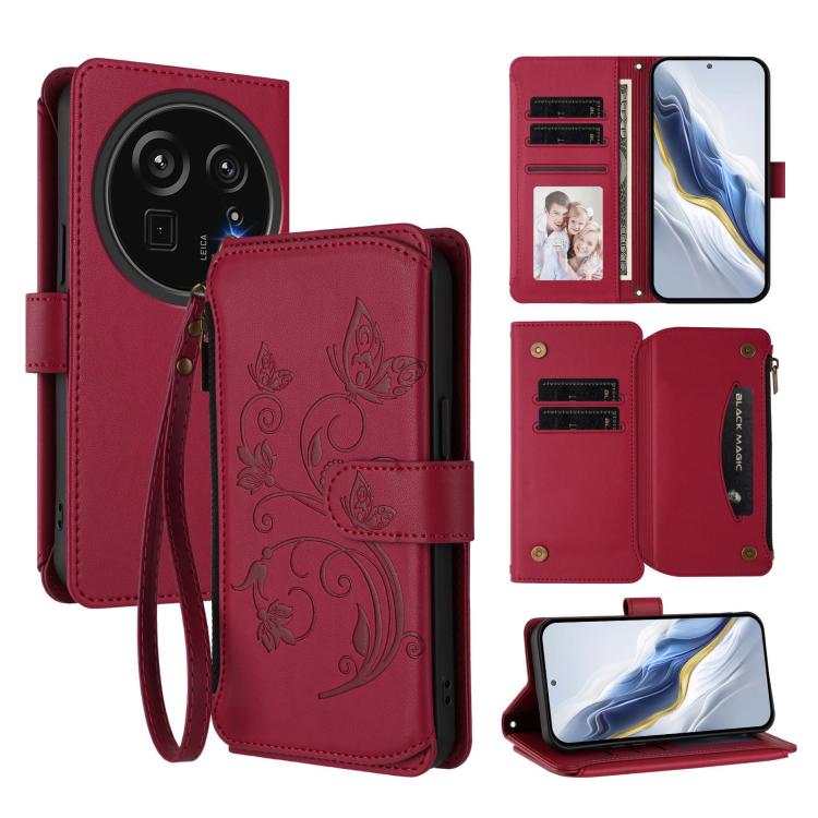 Butterfly Love Flower Multi-card Zipper Wallet Leather Phone Case, For Sharp Aquos Sense9 Plus, For Sharp Aquos Sense9, For Sharp Aquos R9 Pro SH-54E, For Sharp Aquos Wish4 / SH-52E, For Sharp Aquos R9 SH-51E, For Sharp Aquos Sense8