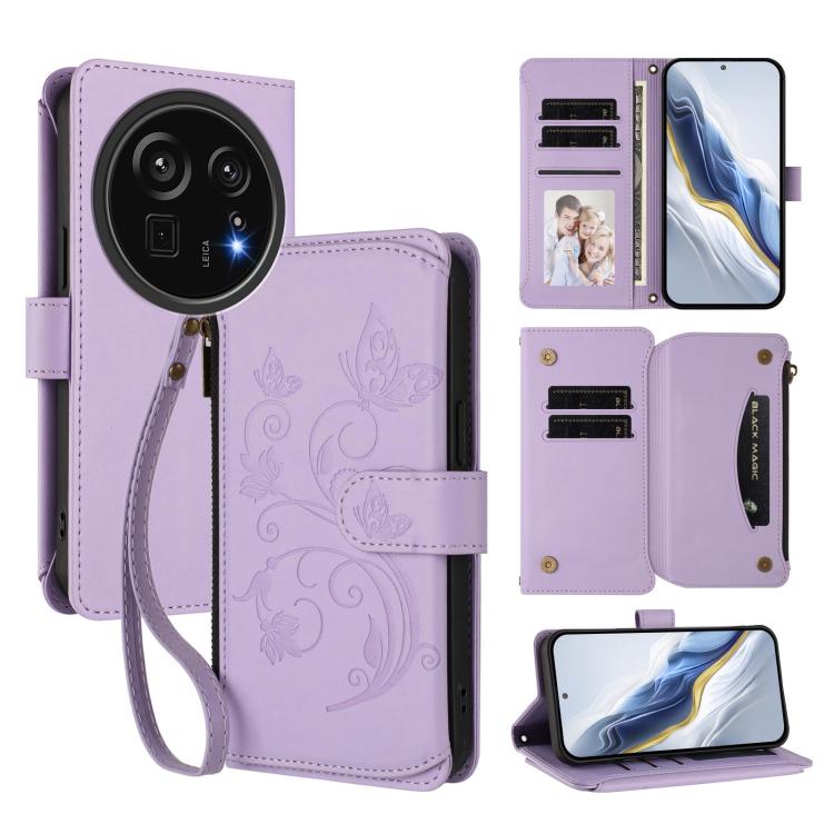 Butterfly Love Flower Multi-card Zipper Wallet Leather Phone Case, For Sharp Aquos Sense9 Plus, For Sharp Aquos Sense9, For Sharp Aquos R9 Pro SH-54E, For Sharp Aquos Wish4 / SH-52E, For Sharp Aquos R9 SH-51E, For Sharp Aquos Sense8
