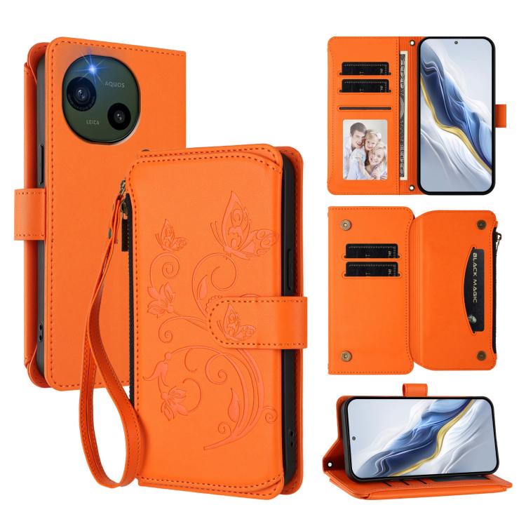Butterfly Love Flower Multi-card Zipper Wallet Leather Phone Case, For Sharp Aquos wish6, For Sharp Aquos R11, For Sharp Aquos Sense10, For Sharp Aquos R10, For Sharp Aquos Wish5, For Sharp Basio Active3