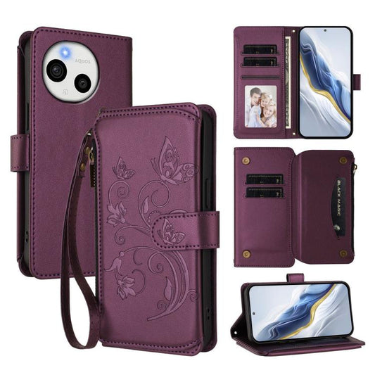 Butterfly Love Flower Multi-card Zipper Wallet Leather Phone Case, For Sharp Aquos Sense9 Plus, For Sharp Aquos Sense9, For Sharp Aquos R9 Pro SH-54E, For Sharp Aquos Wish4 / SH-52E, For Sharp Aquos R9 SH-51E, For Sharp Aquos Sense8