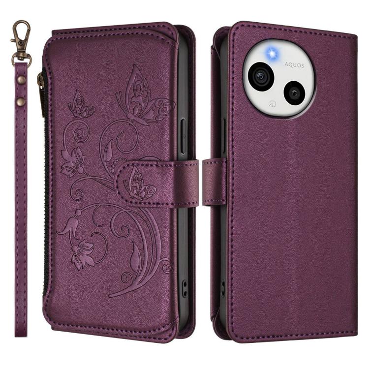 Butterfly Love Flower Multi-card Zipper Wallet Leather Phone Case, For Sharp Aquos Sense9 Plus, For Sharp Aquos Sense9, For Sharp Aquos R9 Pro SH-54E, For Sharp Aquos Wish4 / SH-52E, For Sharp Aquos R9 SH-51E, For Sharp Aquos Sense8