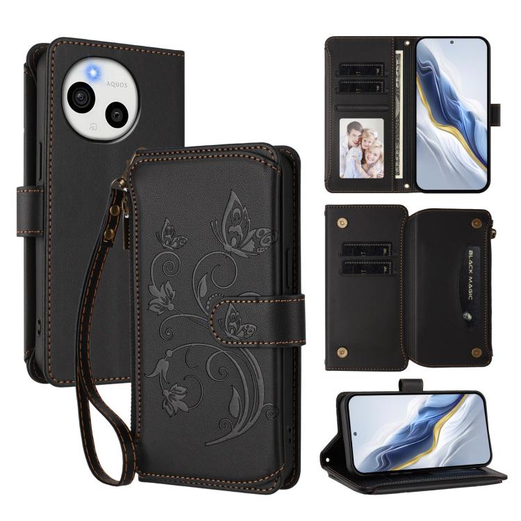 Butterfly Love Flower Multi-card Zipper Wallet Leather Phone Case, For Sharp Aquos wish6, For Sharp Aquos R11, For Sharp Aquos Sense10, For Sharp Aquos R10, For Sharp Aquos Wish5, For Sharp Basio Active3