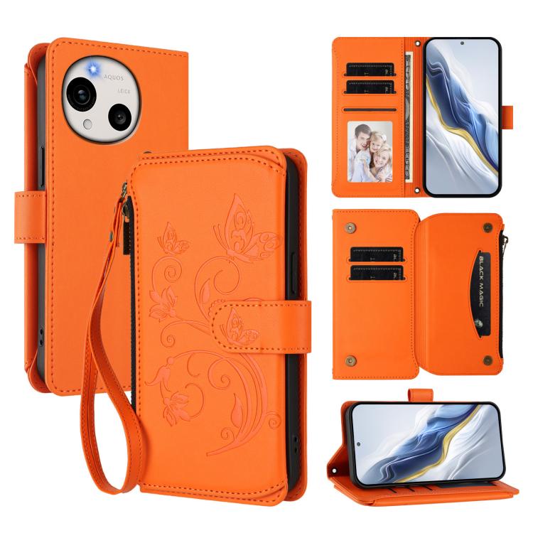 Butterfly Love Flower Multi-card Zipper Wallet Leather Phone Case, For Sharp Aquos wish6, For Sharp Aquos R11, For Sharp Aquos Sense10, For Sharp Aquos R10, For Sharp Aquos Wish5, For Sharp Basio Active3