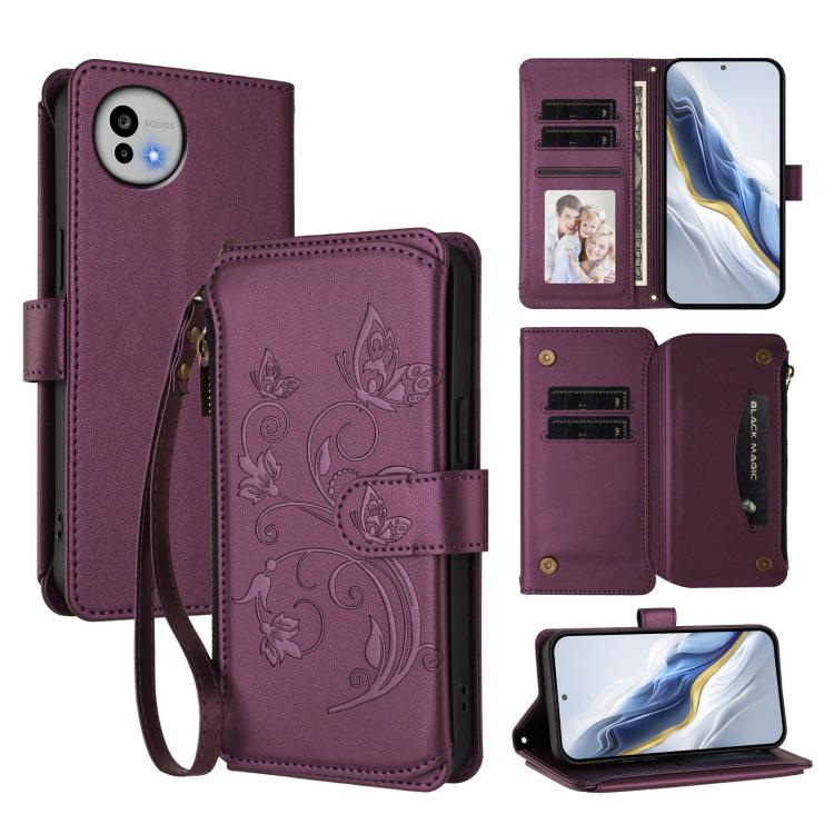 Butterfly Love Flower Multi-card Zipper Wallet Leather Phone Case, For Sharp Aquos wish6, For Sharp Aquos R11, For Sharp Aquos Sense10, For Sharp Aquos R10, For Sharp Aquos Wish5, For Sharp Basio Active3