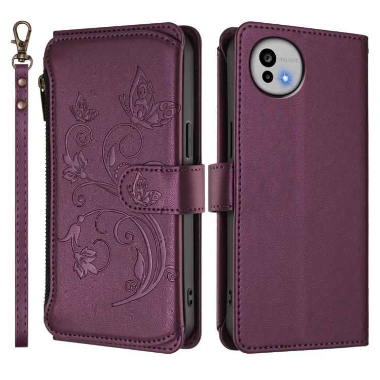 Butterfly Love Flower Multi-card Zipper Wallet Leather Phone Case, For Sharp Aquos wish6, For Sharp Aquos R11, For Sharp Aquos Sense10, For Sharp Aquos R10, For Sharp Aquos Wish5, For Sharp Basio Active3