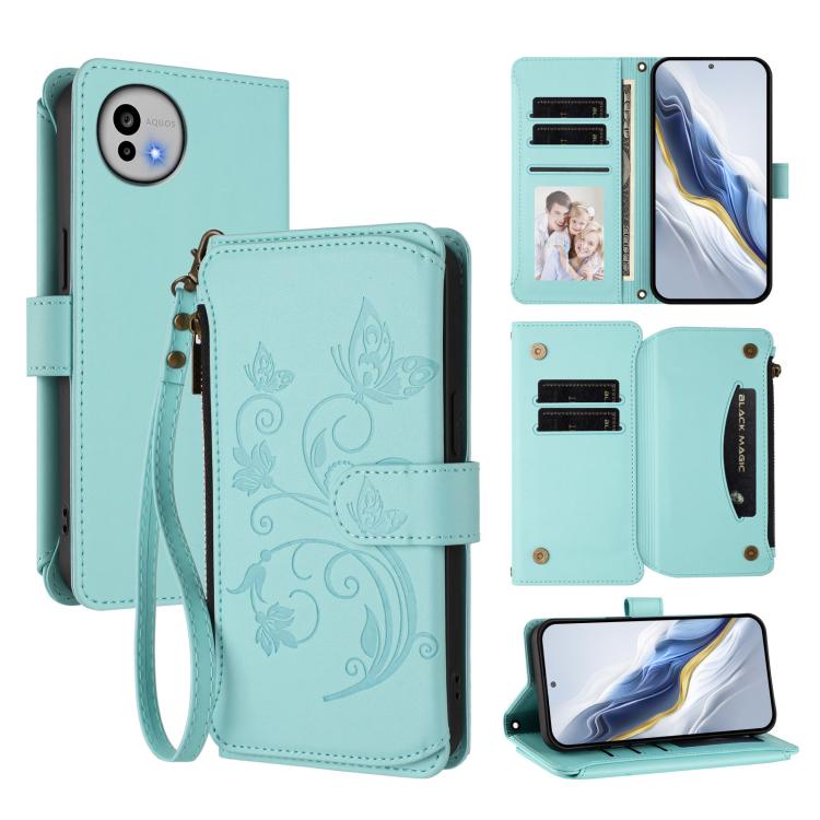 Butterfly Love Flower Multi-card Zipper Wallet Leather Phone Case, For Sharp Aquos wish6, For Sharp Aquos R11, For Sharp Aquos Sense10, For Sharp Aquos R10, For Sharp Aquos Wish5, For Sharp Basio Active3