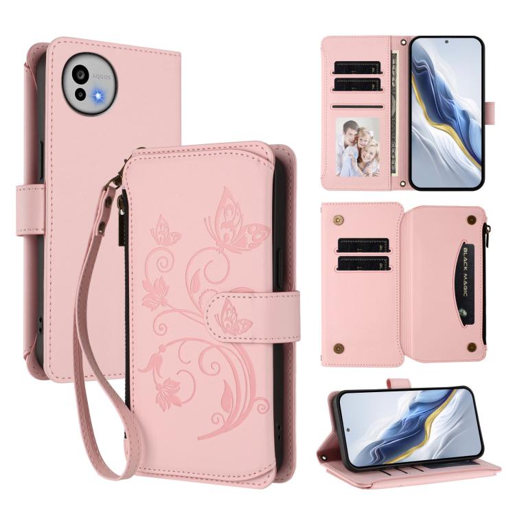 Butterfly Love Flower Multi-card Zipper Wallet Leather Phone Case, For Sharp Aquos wish6, For Sharp Aquos R11, For Sharp Aquos Sense10, For Sharp Aquos R10, For Sharp Aquos Wish5, For Sharp Basio Active3