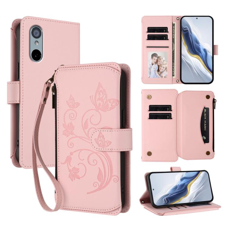 Butterfly Love Flower Multi-card Zipper Wallet Leather Phone Case, For Sharp Aquos wish3, For Sharp Aquos R7 / P7 / SH-52C /A202SH