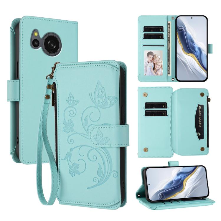 Butterfly Love Flower Multi-card Zipper Wallet Leather Phone Case, For Sharp Aquos Sense9 Plus, For Sharp Aquos Sense9, For Sharp Aquos R9 Pro SH-54E, For Sharp Aquos Wish4 / SH-52E, For Sharp Aquos R9 SH-51E, For Sharp Aquos Sense8