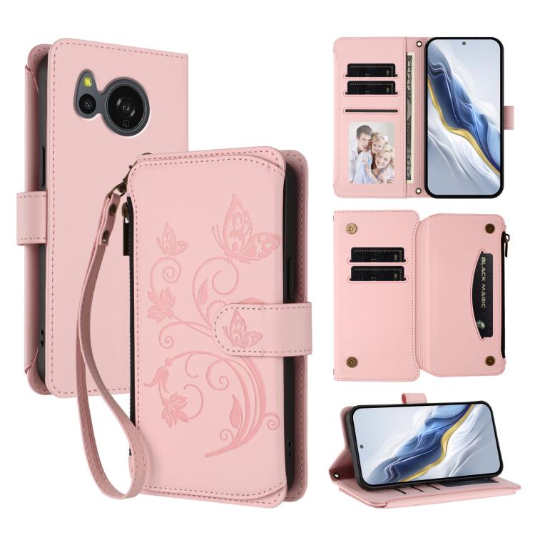 Butterfly Love Flower Multi-card Zipper Wallet Leather Phone Case, For Sharp Aquos Sense9 Plus, For Sharp Aquos Sense9, For Sharp Aquos R9 Pro SH-54E, For Sharp Aquos Wish4 / SH-52E, For Sharp Aquos R9 SH-51E, For Sharp Aquos Sense8