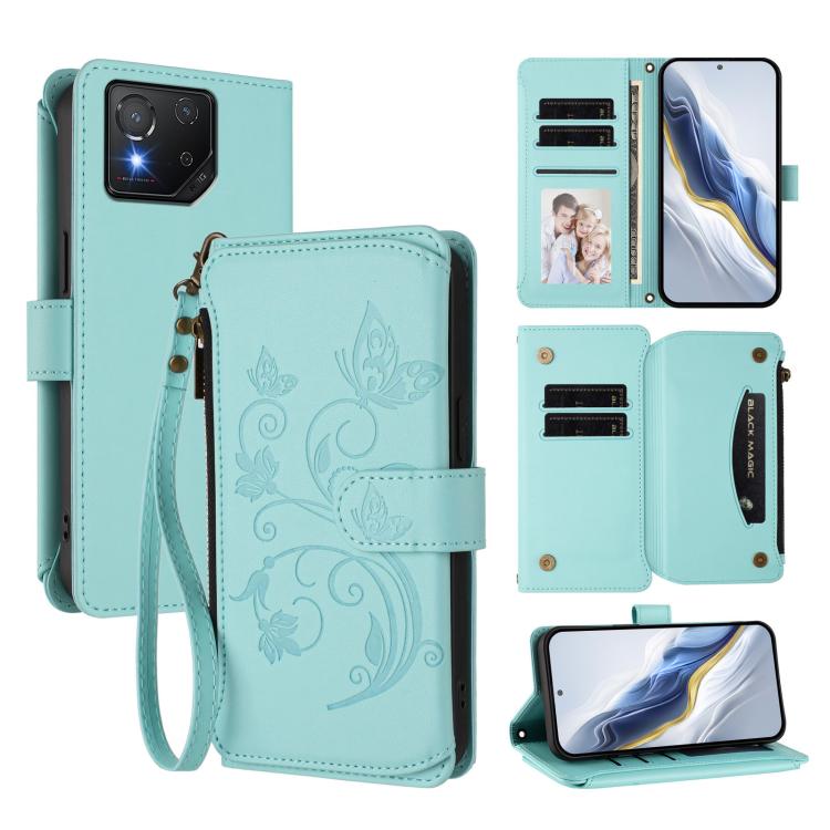 Butterfly Love Flower Multi-card Zipper Wallet Leather Phone Case, For ASUS Zenfone 12 Ultra, For ASUS ROG Phone 9 / 9 Pro, For ASUS Zenfone 11 Ultra, For ASUS ROG Phone 8 / 8 Pro