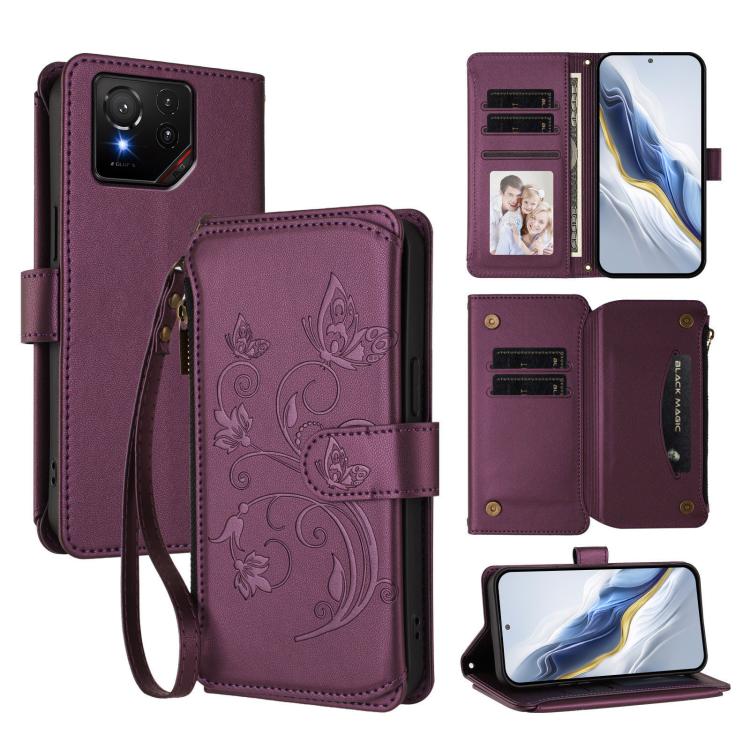 Butterfly Love Flower Multi-card Zipper Wallet Leather Phone Case, For ASUS Zenfone 12 Ultra, For ASUS ROG Phone 9 / 9 Pro, For ASUS Zenfone 11 Ultra, For ASUS ROG Phone 8 / 8 Pro