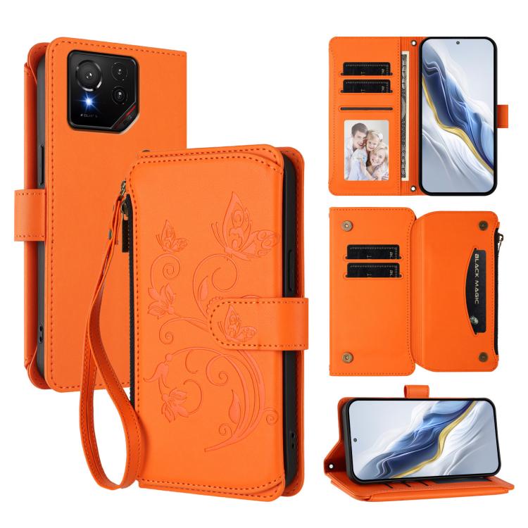Butterfly Love Flower Multi-card Zipper Wallet Leather Phone Case, For ASUS Zenfone 12 Ultra, For ASUS ROG Phone 9 / 9 Pro, For ASUS Zenfone 11 Ultra, For ASUS ROG Phone 8 / 8 Pro