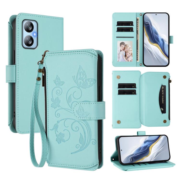 Butterfly Love Flower Multi-card Zipper Wallet Leather Phone Case, For Blackview Oscal FLAT 1C, For Blackview Wave 6C, For Blackview Shark 8 / Oscal Tiger 12, For Blackview A52 / A52 Pro, For Blackview A53