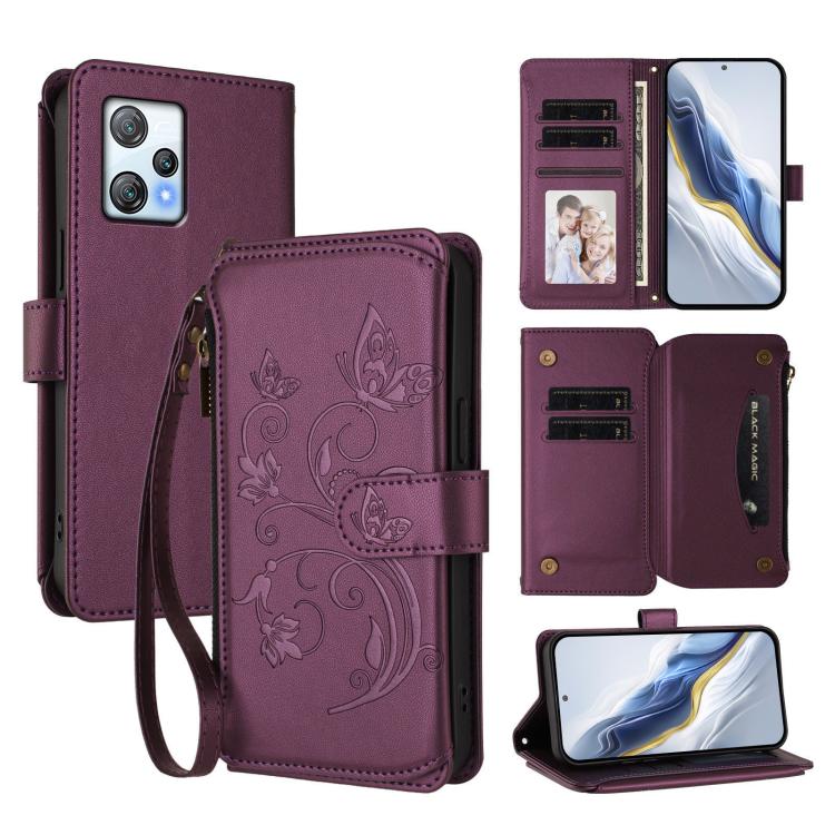 Butterfly Love Flower Multi-card Zipper Wallet Leather Phone Case, For Blackview Oscal FLAT 1C, For Blackview Wave 6C, For Blackview Shark 8 / Oscal Tiger 12, For Blackview A52 / A52 Pro, For Blackview A53