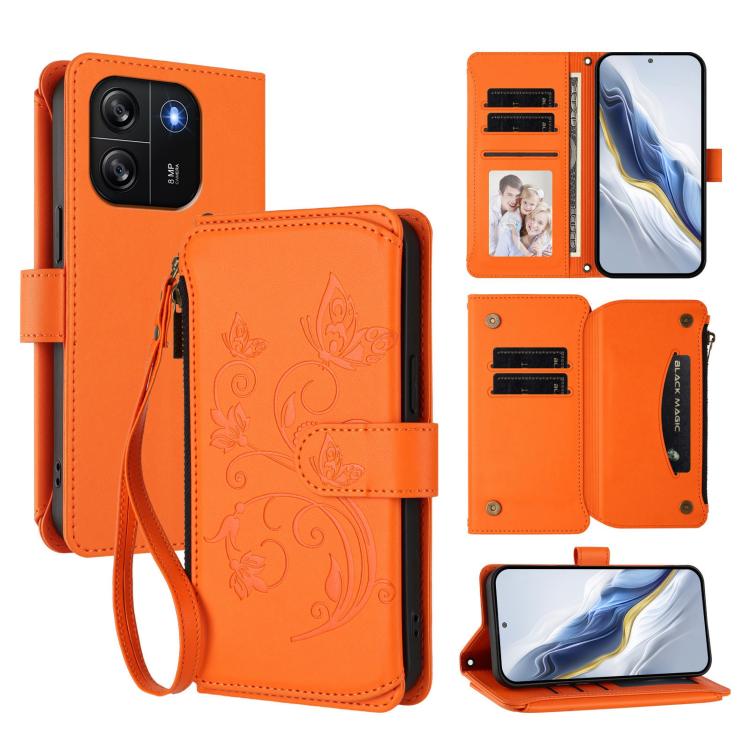 Butterfly Love Flower Multi-card Zipper Wallet Leather Phone Case, For Blackview Oscal FLAT 1C, For Blackview Wave 6C, For Blackview Shark 8 / Oscal Tiger 12, For Blackview A52 / A52 Pro, For Blackview A53