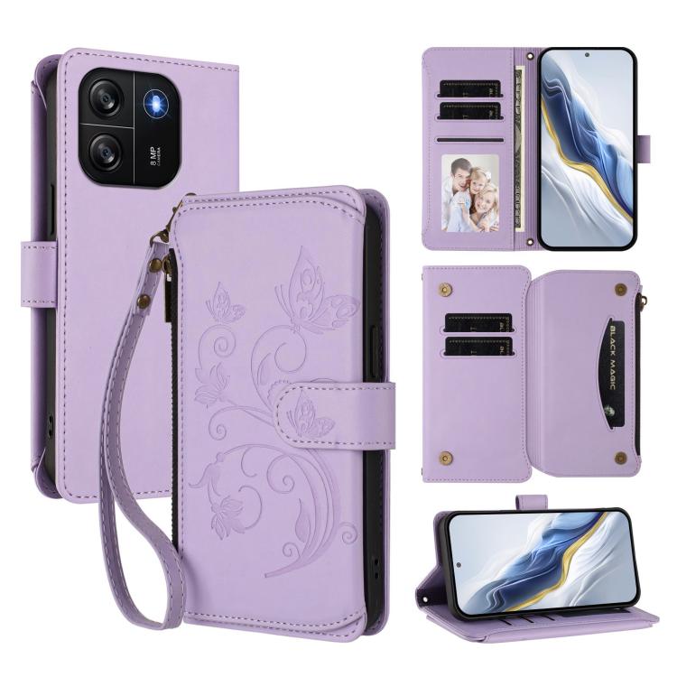Butterfly Love Flower Multi-card Zipper Wallet Leather Phone Case, For Blackview Oscal FLAT 1C, For Blackview Wave 6C, For Blackview Shark 8 / Oscal Tiger 12, For Blackview A52 / A52 Pro, For Blackview A53