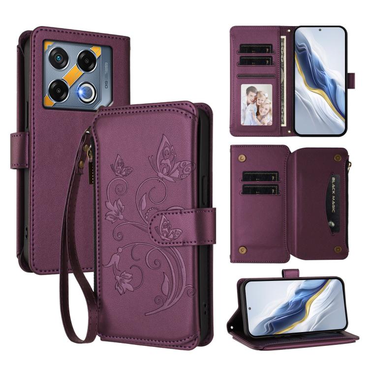 Butterfly Love Flower Multi-card Zipper Wallet Leather Phone Case, For Infinix Note 40X 5G, For Infinix Note 40 5G, For Infinix GT 20 Pro 5G, For Infinix Note 40 Pro 4G / 5G, For Infinix Note 40 4G, For Infinix Hot 40 4G / 40 Pro 4G