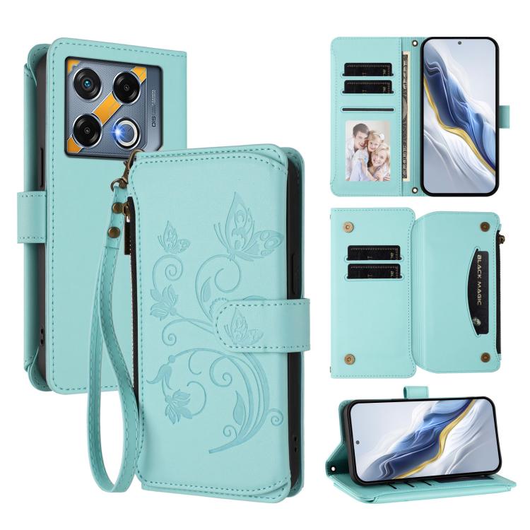 Butterfly Love Flower Multi-card Zipper Wallet Leather Phone Case, For Infinix Note 40X 5G, For Infinix Note 40 5G, For Infinix GT 20 Pro 5G, For Infinix Note 40 Pro 4G / 5G, For Infinix Note 40 4G, For Infinix Hot 40 4G / 40 Pro 4G