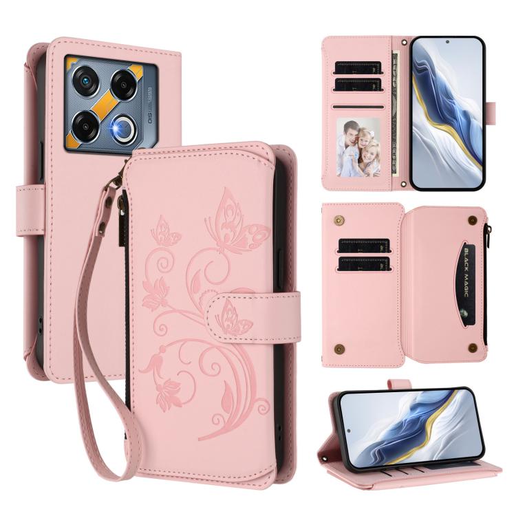 Butterfly Love Flower Multi-card Zipper Wallet Leather Phone Case, For Infinix Note 40X 5G, For Infinix Note 40 5G, For Infinix GT 20 Pro 5G, For Infinix Note 40 Pro 4G / 5G, For Infinix Note 40 4G, For Infinix Hot 40 4G / 40 Pro 4G