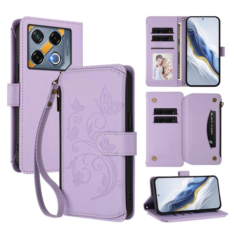 Butterfly Love Flower Multi-card Zipper Wallet Leather Phone Case, For Infinix Note 40X 5G, For Infinix Note 40 5G, For Infinix GT 20 Pro 5G, For Infinix Note 40 Pro 4G / 5G, For Infinix Note 40 4G, For Infinix Hot 40 4G / 40 Pro 4G