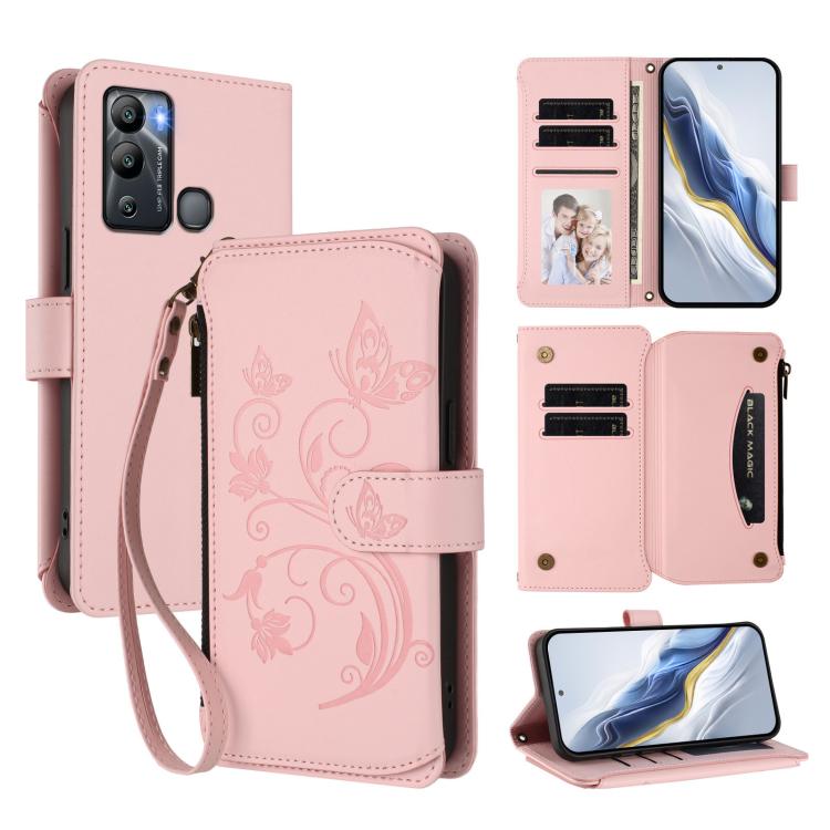 Butterfly Love Flower Multi-card Zipper Wallet Leather Phone Case, For Infinix Smart 7 Global, For Infinix Hot 12i / 20i, For Infinix Zero 5G 2023, For Infinix Hot 20 Play, For Infinix Hot 20 4G, For Infinix Zero 20