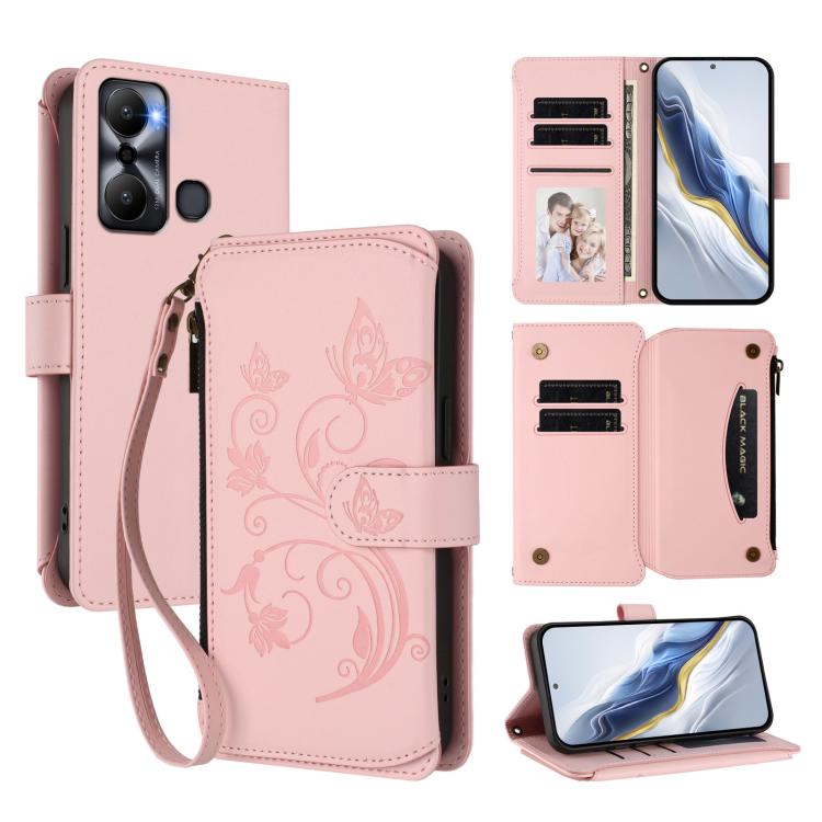 Butterfly Love Flower Multi-card Zipper Wallet Leather Phone Case, For Infinix Smart 7 Global, For Infinix Hot 12i / 20i, For Infinix Zero 5G 2023, For Infinix Hot 20 Play, For Infinix Hot 20 4G, For Infinix Zero 20