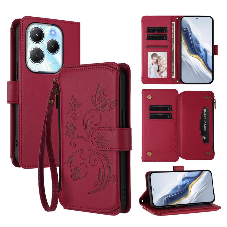 Butterfly Love Flower Multi-card Zipper Wallet Leather Phone Case, For Infinix Note 40X 5G, For Infinix Note 40 5G, For Infinix GT 20 Pro 5G, For Infinix Note 40 Pro 4G / 5G, For Infinix Note 40 4G, For Infinix Hot 40 4G / 40 Pro 4G