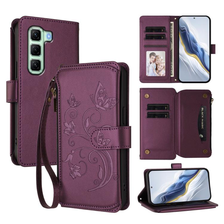 Butterfly Love Flower Multi-card Zipper Wallet Leather Phone Case, For Infinix Hot 50i 4G / Smart 9 4G, For Infinix Hot 50 Pro+ 4G, For Infinix Hot 50 4G, For Infinix Hot 50 5G, For Infinix Zero 40 5G, For Infinix Zero 40 4G