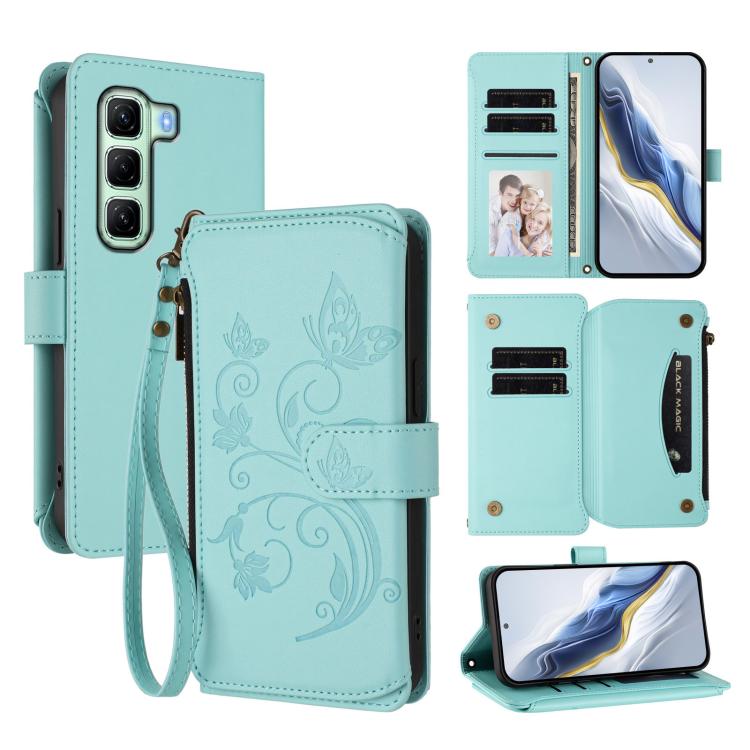 Butterfly Love Flower Multi-card Zipper Wallet Leather Phone Case, For Infinix Hot 50i 4G / Smart 9 4G, For Infinix Hot 50 Pro+ 4G, For Infinix Hot 50 4G, For Infinix Hot 50 5G, For Infinix Zero 40 5G, For Infinix Zero 40 4G