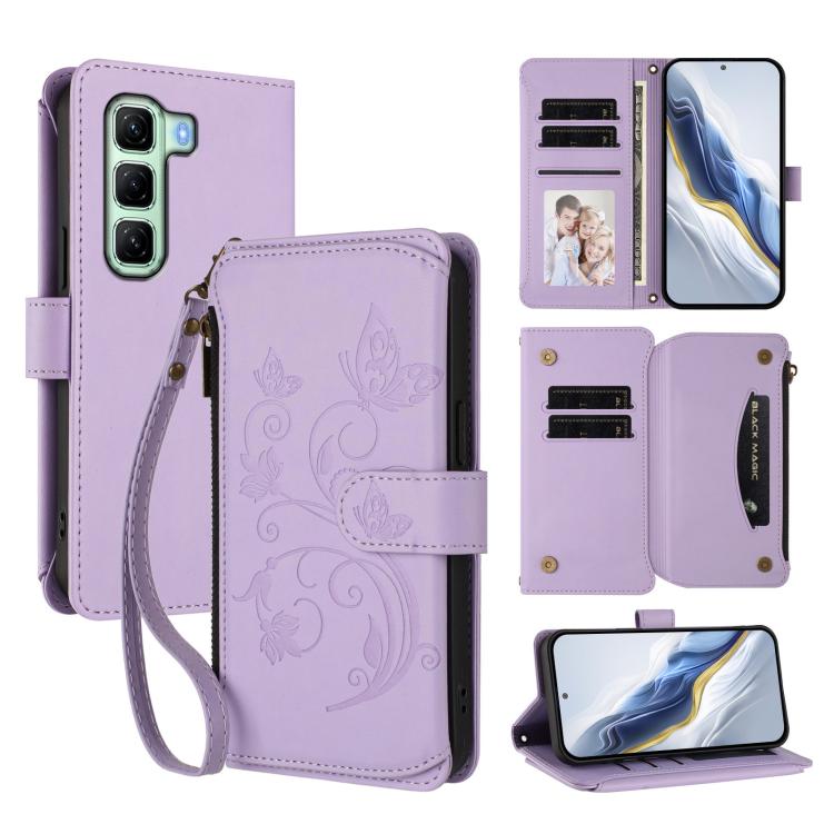 Butterfly Love Flower Multi-card Zipper Wallet Leather Phone Case, For Infinix Hot 50i 4G / Smart 9 4G, For Infinix Hot 50 Pro+ 4G, For Infinix Hot 50 4G, For Infinix Hot 50 5G, For Infinix Zero 40 5G, For Infinix Zero 40 4G