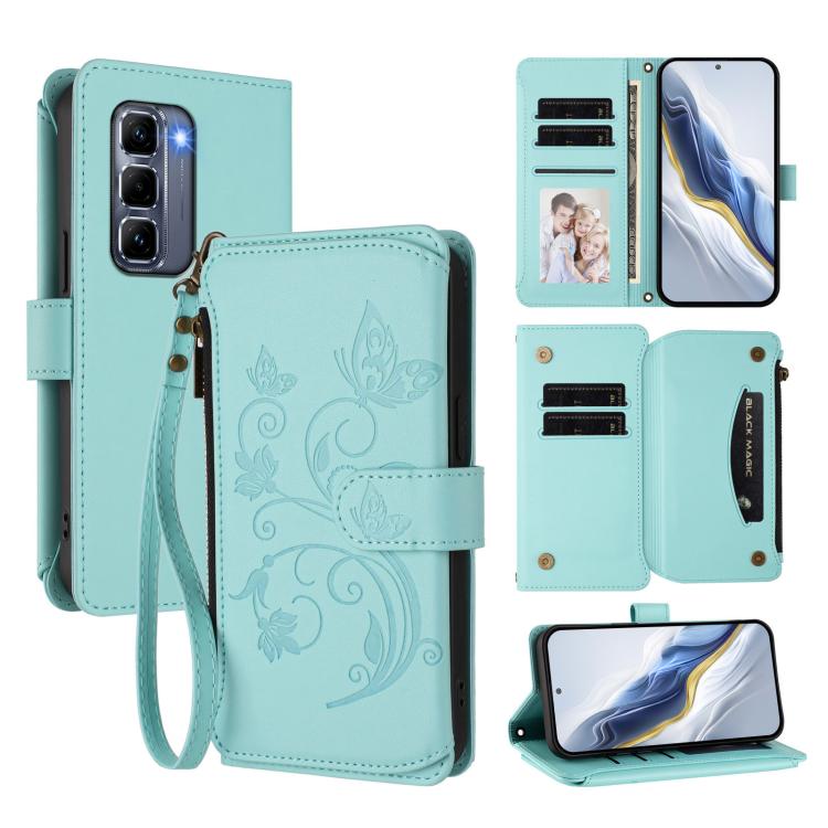 Butterfly Love Flower Multi-card Zipper Wallet Leather Phone Case, For Infinix Hot 50i 4G / Smart 9 4G, For Infinix Hot 50 Pro+ 4G, For Infinix Hot 50 4G, For Infinix Hot 50 5G, For Infinix Zero 40 5G, For Infinix Zero 40 4G