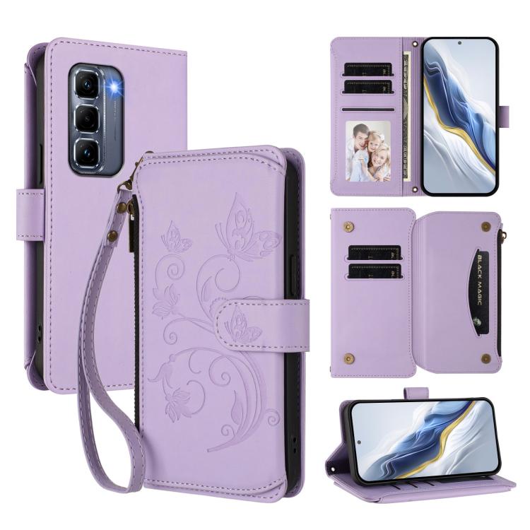Butterfly Love Flower Multi-card Zipper Wallet Leather Phone Case, For Infinix Hot 50i 4G / Smart 9 4G, For Infinix Hot 50 Pro+ 4G, For Infinix Hot 50 4G, For Infinix Hot 50 5G, For Infinix Zero 40 5G, For Infinix Zero 40 4G