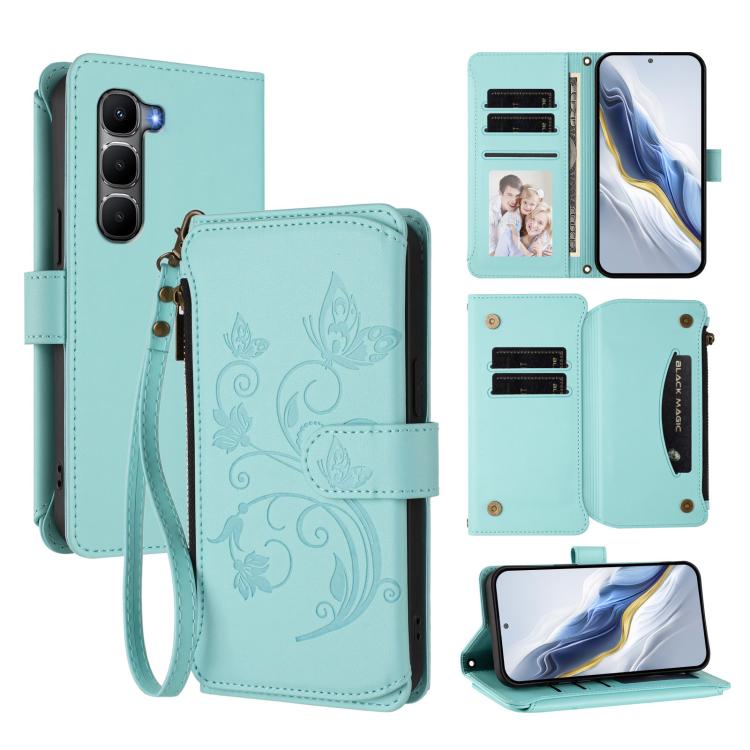 Butterfly Love Flower Multi-card Zipper Wallet Leather Phone Case, For Infinix GT 50 Pro 5G, For Infinix Note Edge 5G, For Infinix Smart 20 4G / X6840, For Infinix Note 60 / 60 Pro 5G, For Infinix Hot 60 4G / 60i 4G, For Infinix Smart 10 Plus 4G