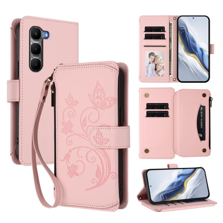 Butterfly Love Flower Multi-card Zipper Wallet Leather Phone Case, For Infinix GT 50 Pro 5G, For Infinix Note Edge 5G, For Infinix Smart 20 4G / X6840, For Infinix Note 60 / 60 Pro 5G, For Infinix Hot 60 4G / 60i 4G, For Infinix Smart 10 Plus 4G