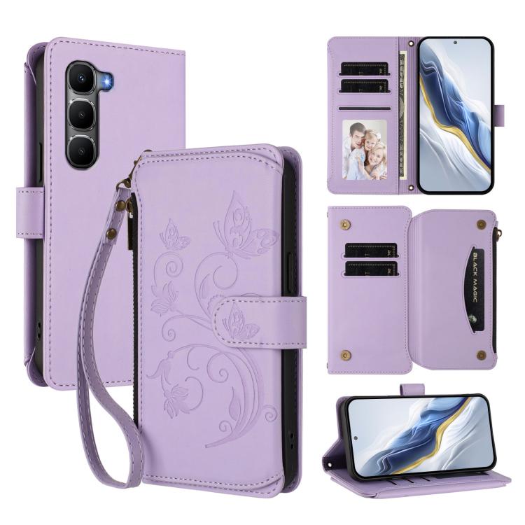 Butterfly Love Flower Multi-card Zipper Wallet Leather Phone Case, For Infinix GT 50 Pro 5G, For Infinix Note Edge 5G, For Infinix Smart 20 4G / X6840, For Infinix Note 60 / 60 Pro 5G, For Infinix Hot 60 4G / 60i 4G, For Infinix Smart 10 Plus 4G