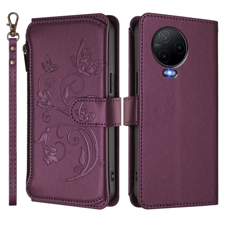 Butterfly Love Flower Multi-card Zipper Wallet Leather Phone Case, For Infinix Note 12 2023 4G / 12 Pro 4G, For Infinix Note 12 Pro 5G, For Infinix Hot 12 Play