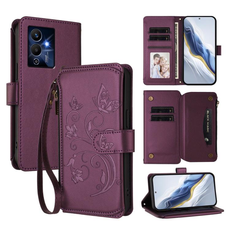 Butterfly Love Flower Multi-card Zipper Wallet Leather Phone Case, For Infinix Note 12 2023 4G / 12 Pro 4G, For Infinix Note 12 Pro 5G, For Infinix Hot 12 Play