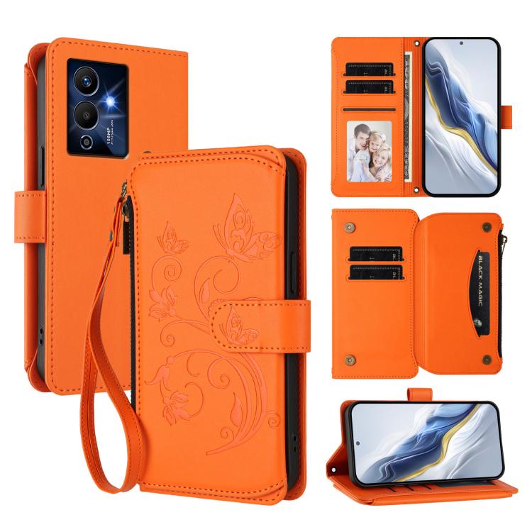 Butterfly Love Flower Multi-card Zipper Wallet Leather Phone Case, For Infinix Note 12 2023 4G / 12 Pro 4G, For Infinix Note 12 Pro 5G, For Infinix Hot 12 Play