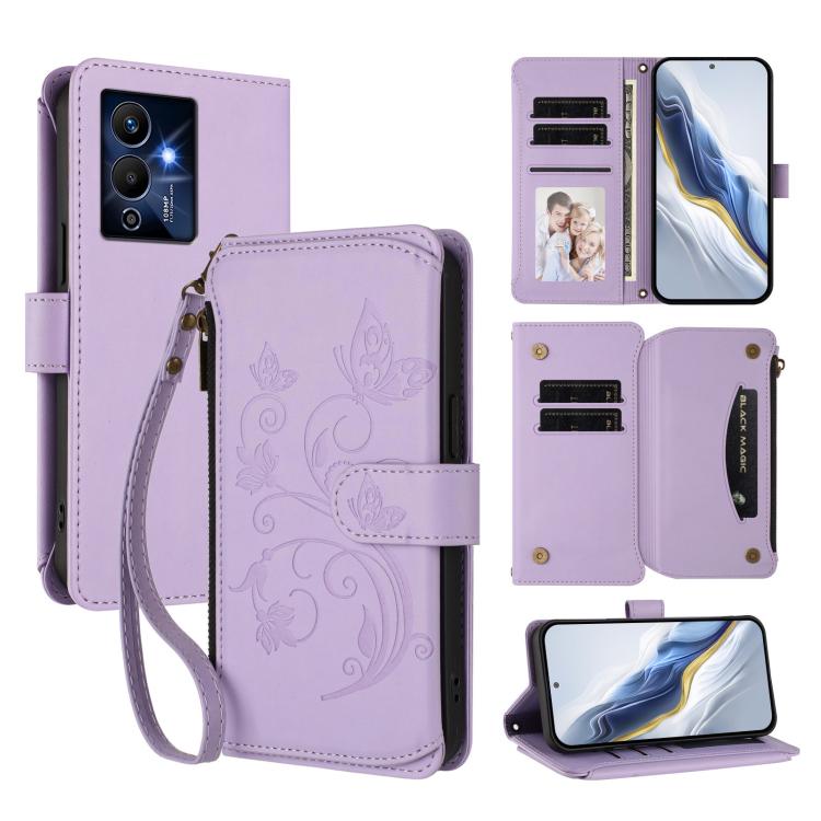 Butterfly Love Flower Multi-card Zipper Wallet Leather Phone Case, For Infinix Note 12 2023 4G / 12 Pro 4G, For Infinix Note 12 Pro 5G, For Infinix Hot 12 Play