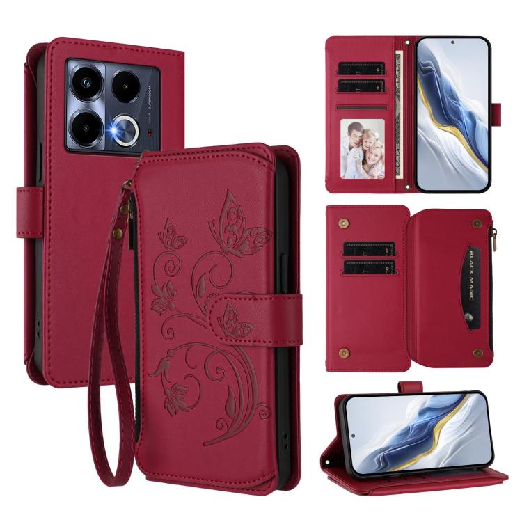 Butterfly Love Flower Multi-card Zipper Wallet Leather Phone Case, For Infinix Note 40X 5G, For Infinix Note 40 5G, For Infinix GT 20 Pro 5G, For Infinix Note 40 Pro 4G / 5G, For Infinix Note 40 4G, For Infinix Hot 40 4G / 40 Pro 4G