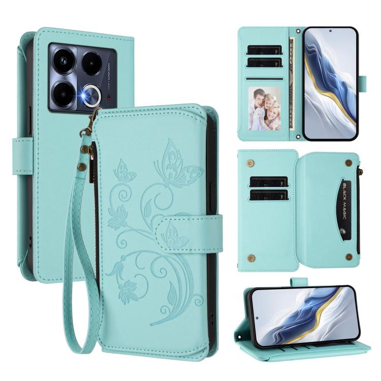 Butterfly Love Flower Multi-card Zipper Wallet Leather Phone Case, For Infinix Note 40X 5G, For Infinix Note 40 5G, For Infinix GT 20 Pro 5G, For Infinix Note 40 Pro 4G / 5G, For Infinix Note 40 4G, For Infinix Hot 40 4G / 40 Pro 4G