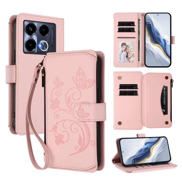 Butterfly Love Flower Multi-card Zipper Wallet Leather Phone Case, For Infinix Note 40X 5G, For Infinix Note 40 5G, For Infinix GT 20 Pro 5G, For Infinix Note 40 Pro 4G / 5G, For Infinix Note 40 4G, For Infinix Hot 40 4G / 40 Pro 4G