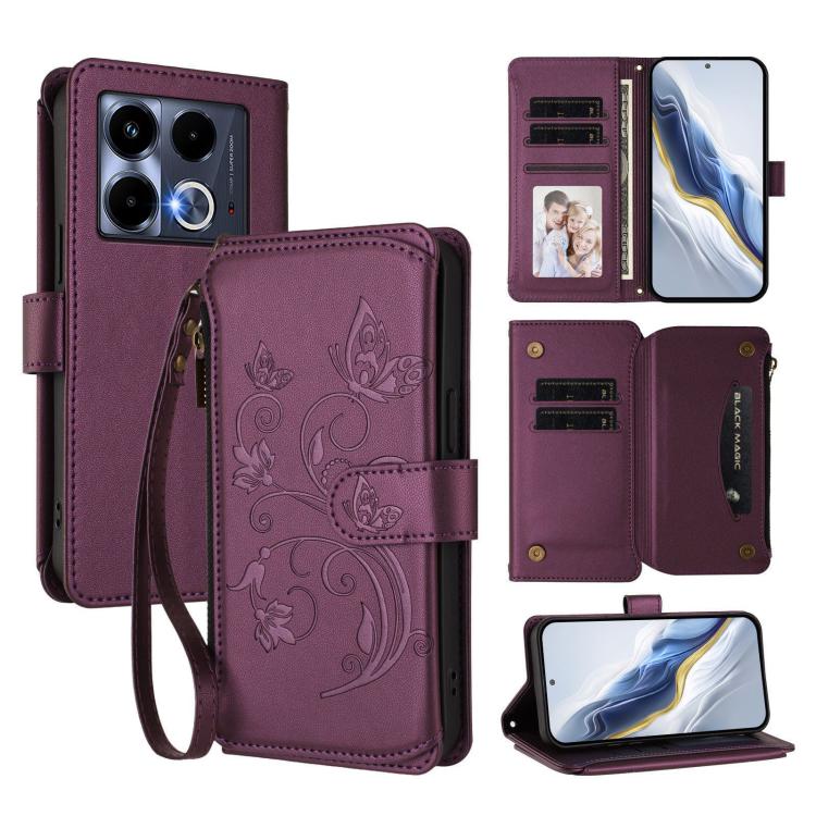 Butterfly Love Flower Multi-card Zipper Wallet Leather Phone Case, For Infinix Note 40X 5G, For Infinix Note 40 5G, For Infinix GT 20 Pro 5G, For Infinix Note 40 Pro 4G / 5G, For Infinix Note 40 4G, For Infinix Hot 40 4G / 40 Pro 4G
