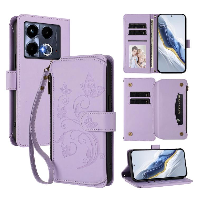 Butterfly Love Flower Multi-card Zipper Wallet Leather Phone Case, For Infinix Note 40X 5G, For Infinix Note 40 5G, For Infinix GT 20 Pro 5G, For Infinix Note 40 Pro 4G / 5G, For Infinix Note 40 4G, For Infinix Hot 40 4G / 40 Pro 4G